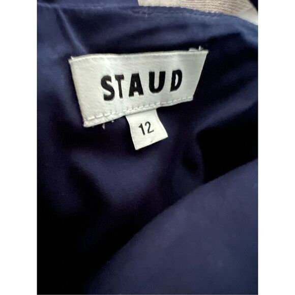 Staud Women's Navy Spaghetti Strap Drop Waist Poplin Dena Maxi Dress Sz 12 NWOT - Picture 13 of 15